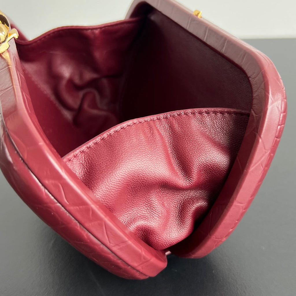 Bottega Veneta Knot 19 in Burgundy Red Crocodile Pattern Calfskin Bag