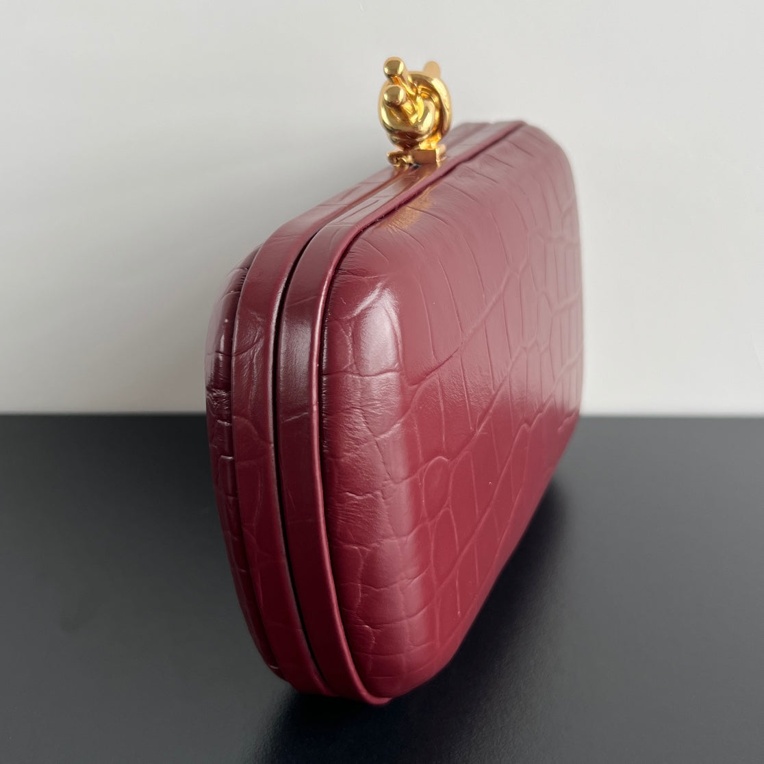Bottega Veneta Knot 19 in Burgundy Red Crocodile Pattern Calfskin Bag