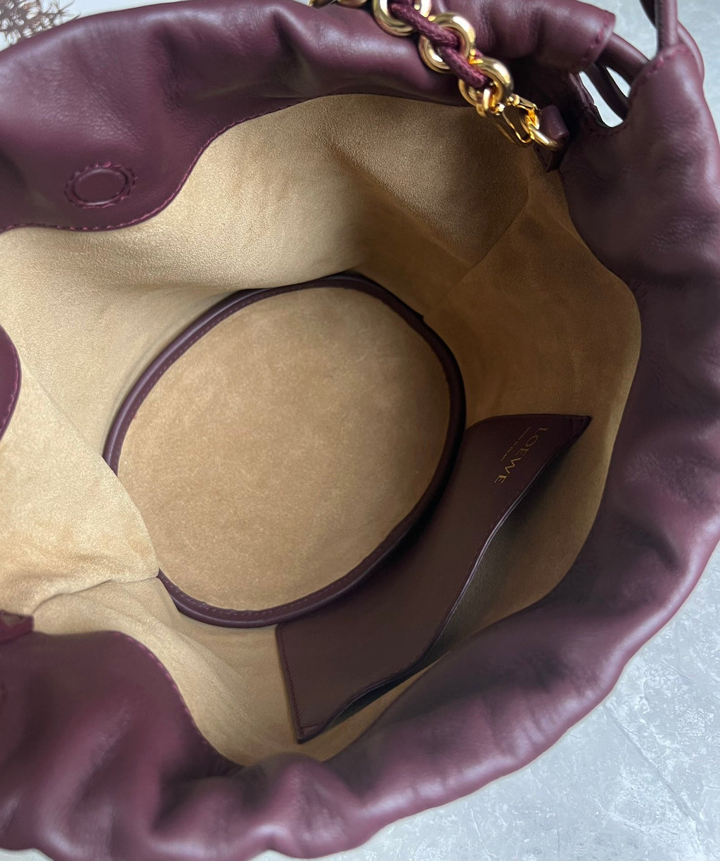 Loewe 32 Flamenco Purse Bucket in Dark Burgundy Mellow Nappa Lambskin