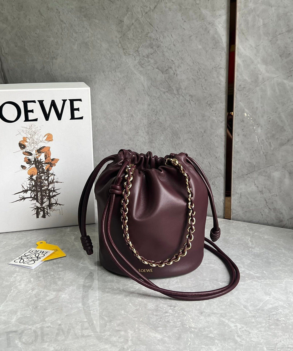 Loewe 32 Flamenco Purse Bucket in Dark Burgundy Mellow Nappa Lambskin