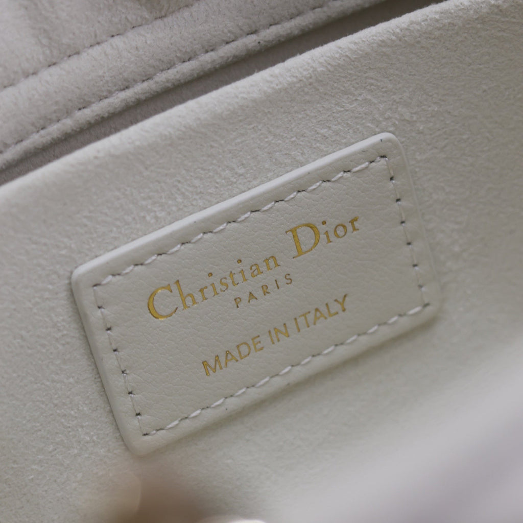 Dior Lady D-Joy Bag 26 in White Graphic Cannage Calfskin Pale Gold-Finish Metal Charms