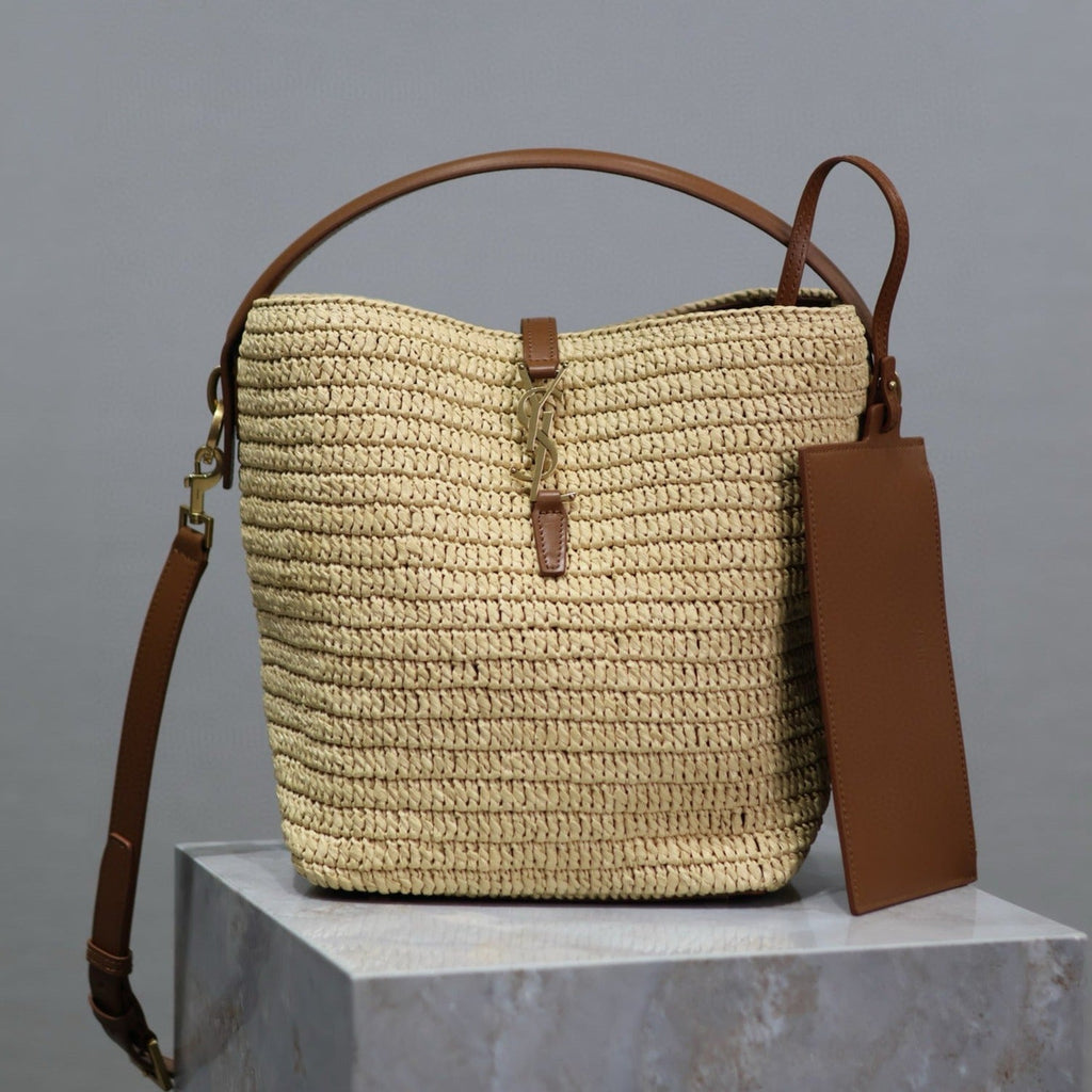 Saint Laurent Le 37 de Rafia Trenzada Y Piel de Curtido Vegetal Bag