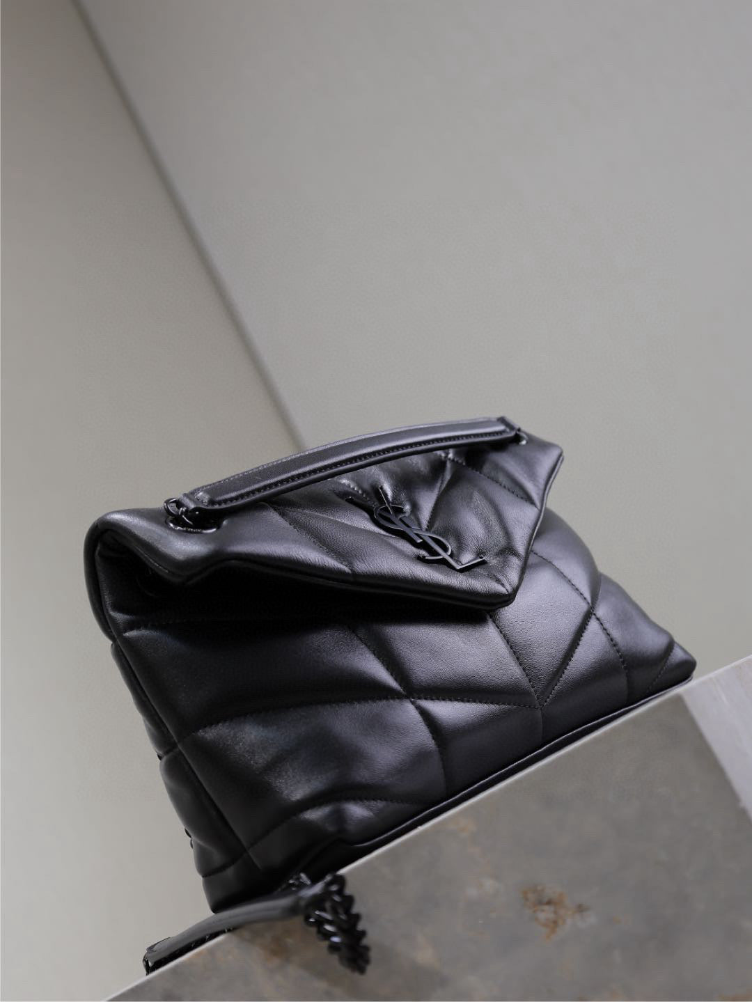 Saint Laurent Loulou Puffer Medium 29 in All Black Sheepskin Black Hardware Bag