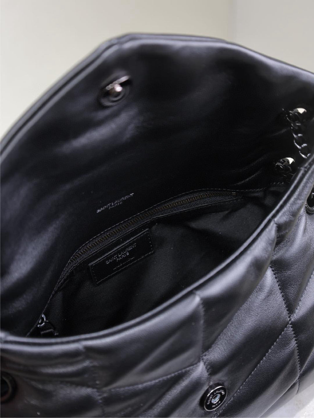 Saint Laurent Loulou Puffer Medium 29 in All Black Sheepskin Black Hardware Bag