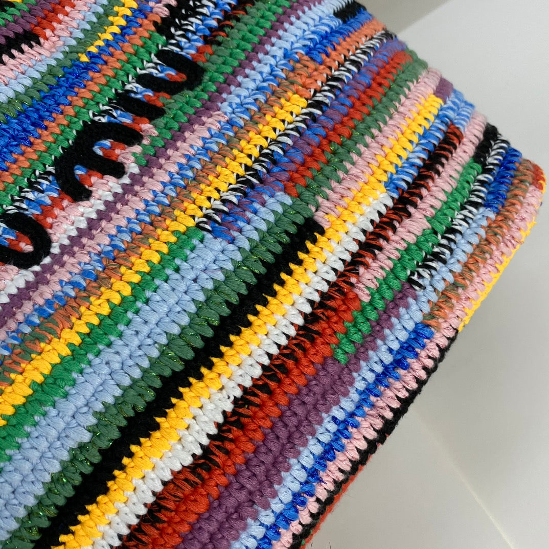 Large Shopping Bag 40 in Colorful Wool and Leather Strap