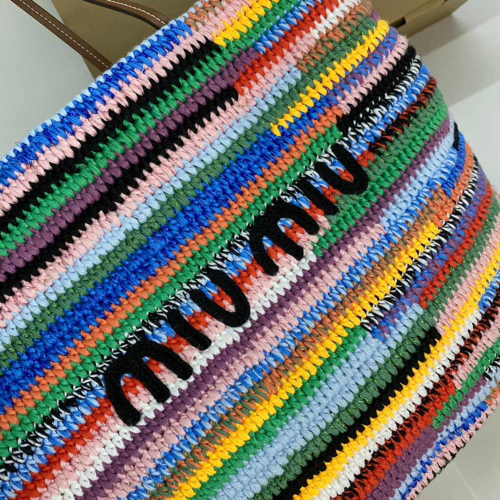 Large Shopping Bag 40 in Colorful Wool and Leather Strap