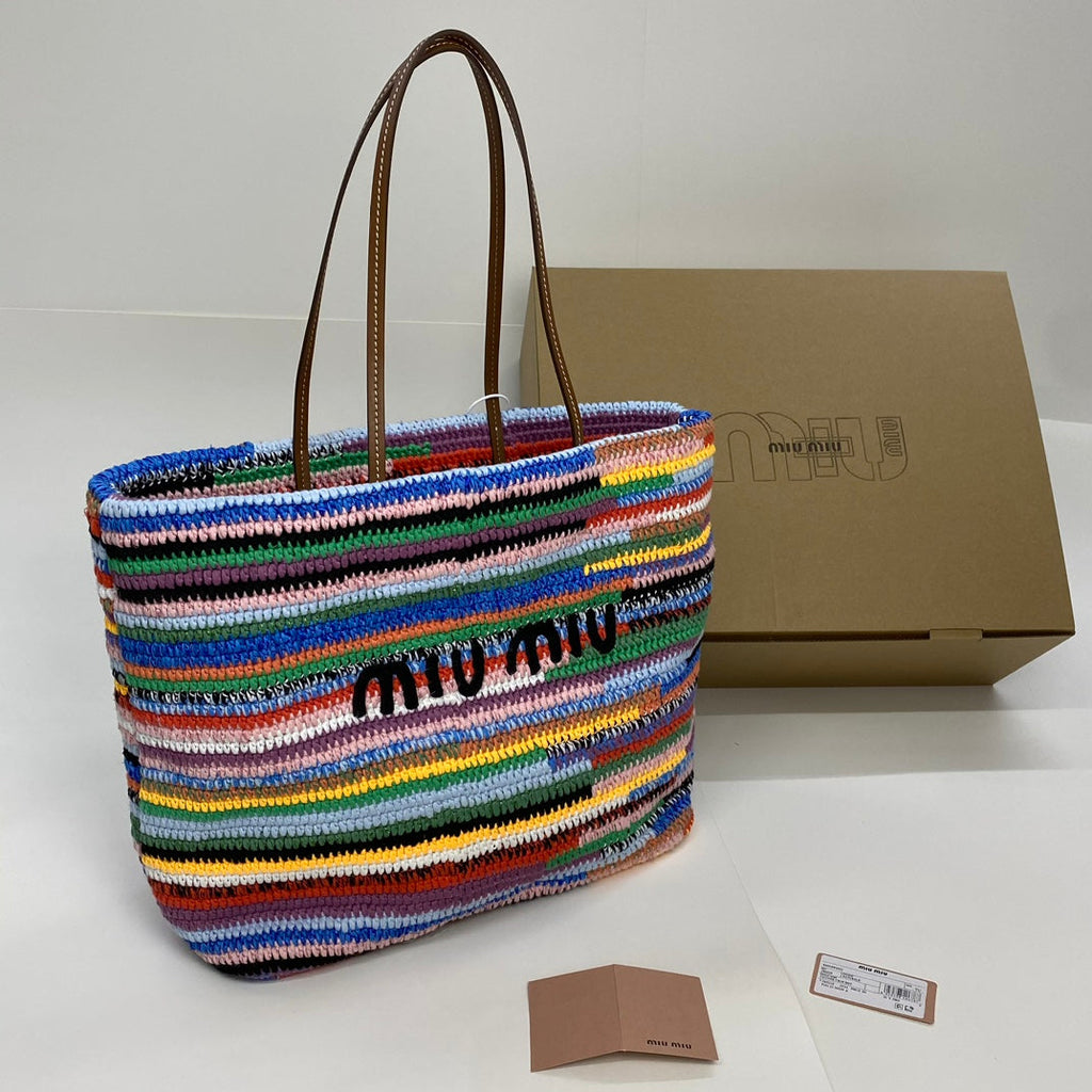 Large Shopping Bag 40 in Colorful Wool and Leather Strap