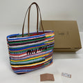 Large Shopping Bag 40 in Colorful Wool and Leather Strap