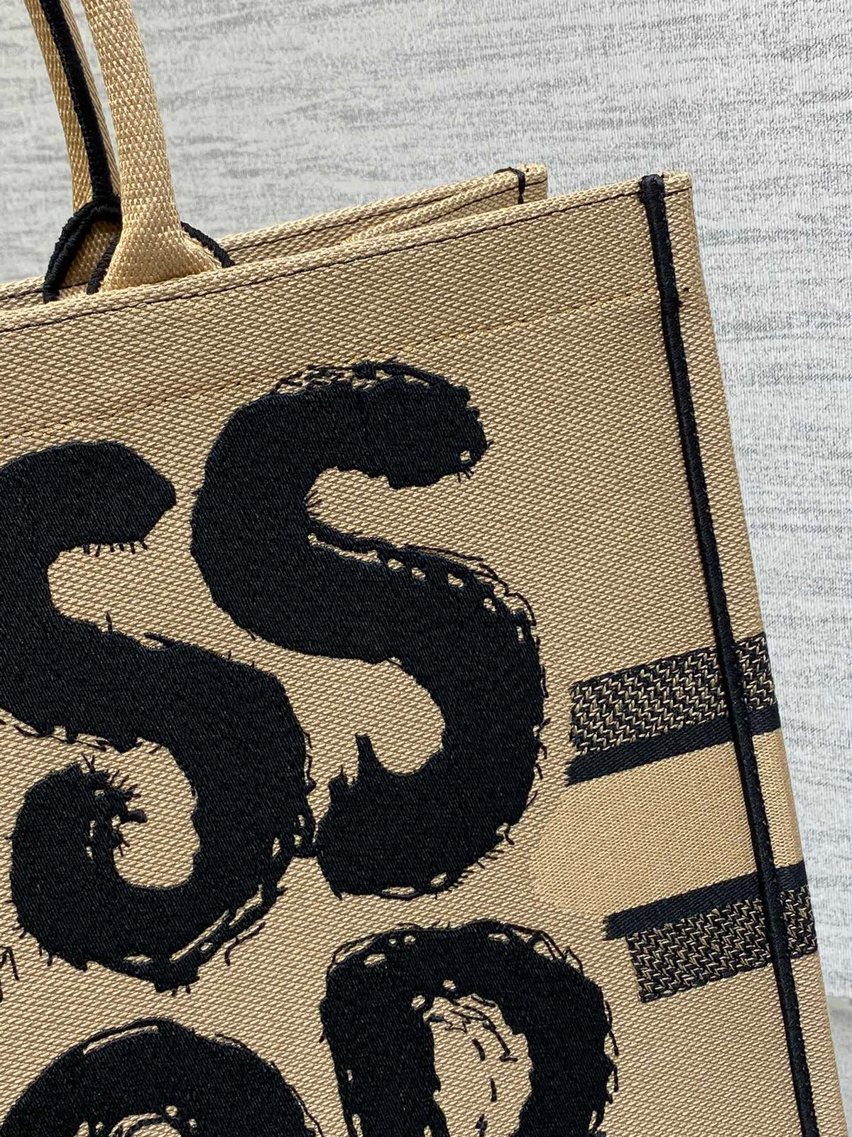 Large Book Tote 42 Beige and Black Miss Dior Graffiti Embroidery