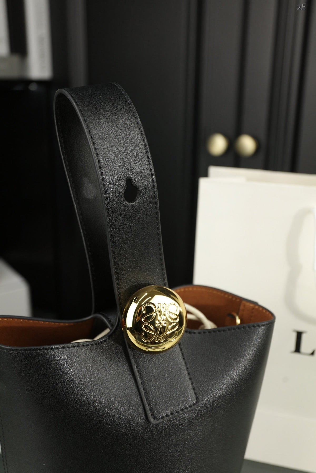Loewe Mini 19 Pebble Bucket in Black Mellow Calfskin