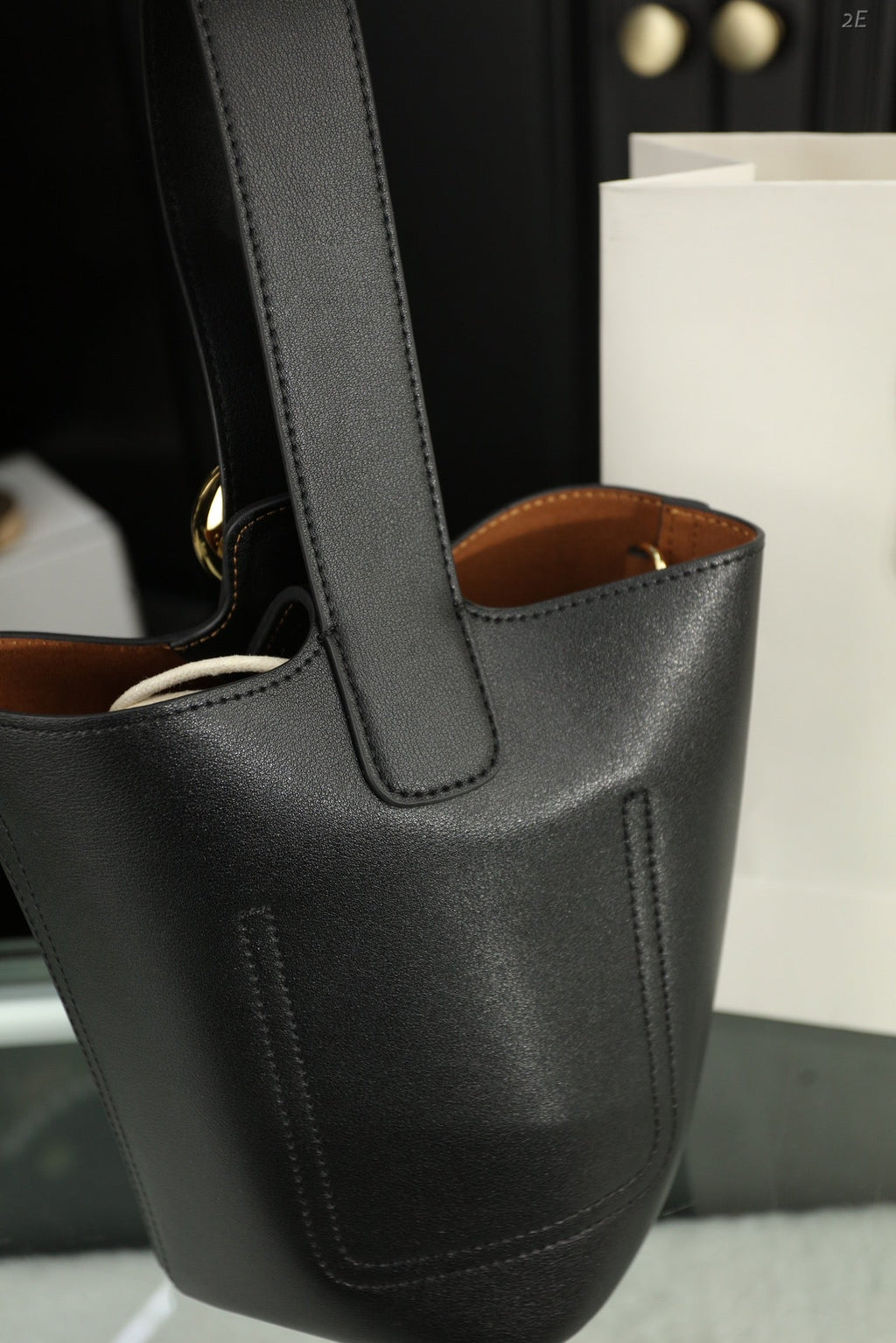 Loewe Mini 19 Pebble Bucket in Black Mellow Calfskin