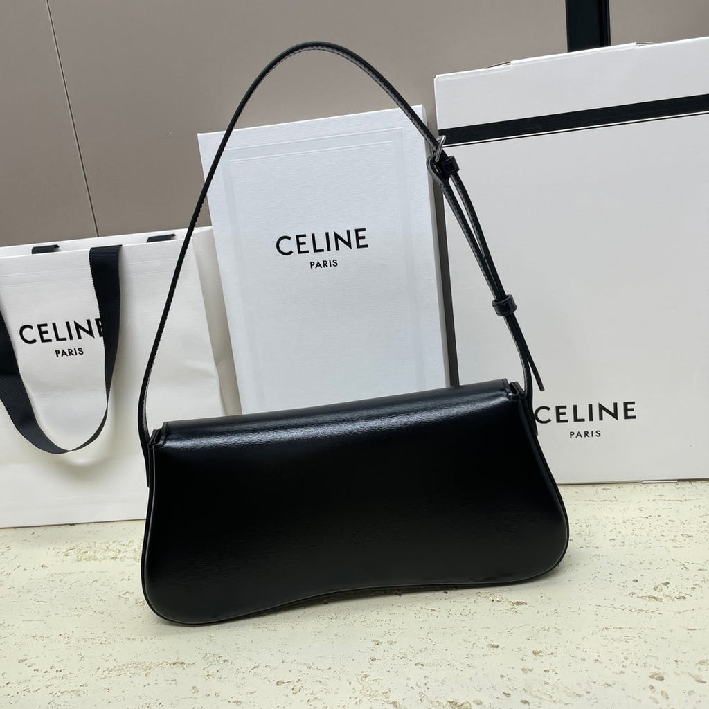 Celine Lola Baguette Bag 28 in Black Shinny Calfskin