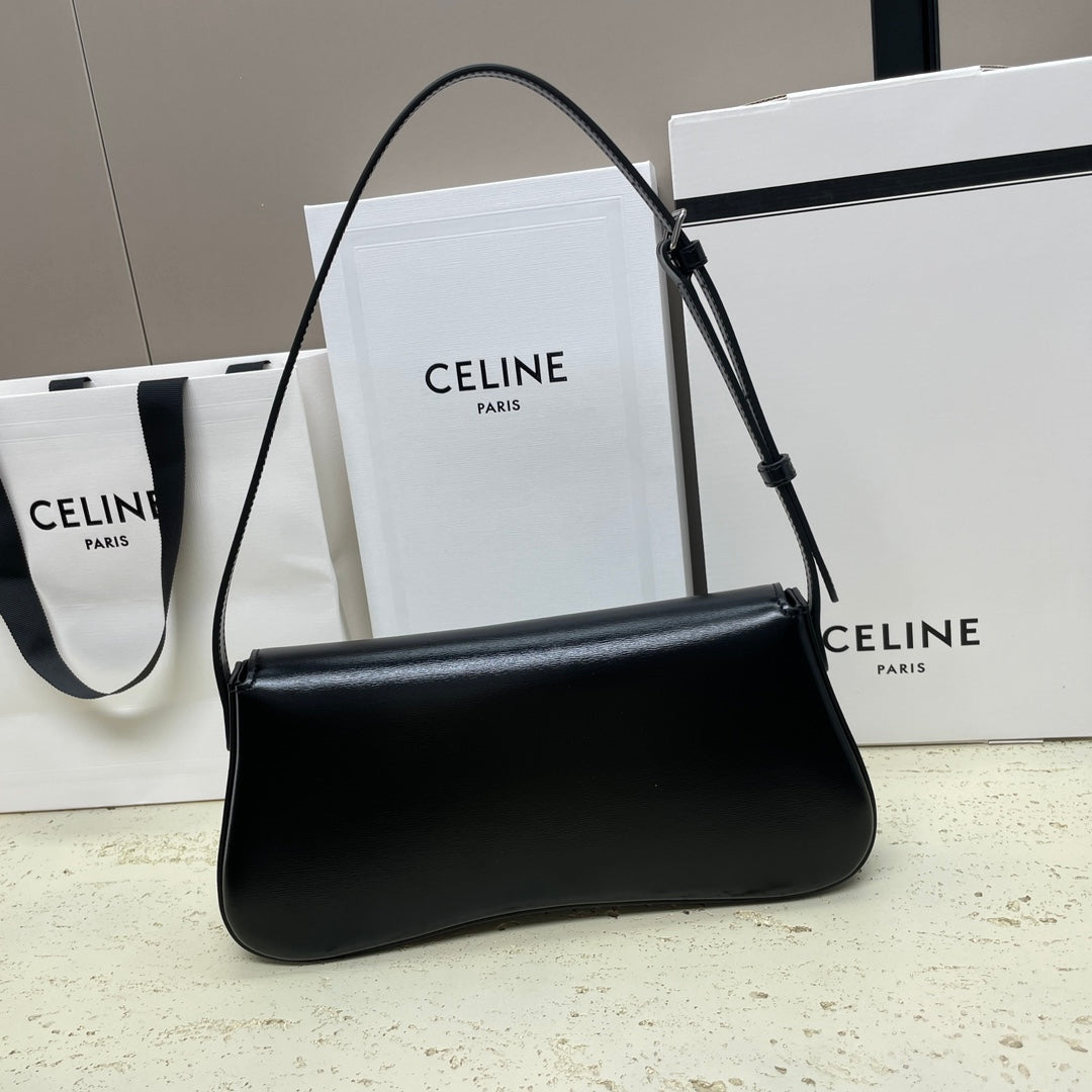 Celine Lola Baguette Bag 28 in Black Shinny Calfskin