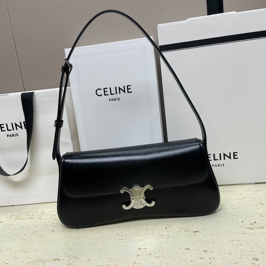 Celine Lola Baguette Bag 28 in Black Shinny Calfskin
