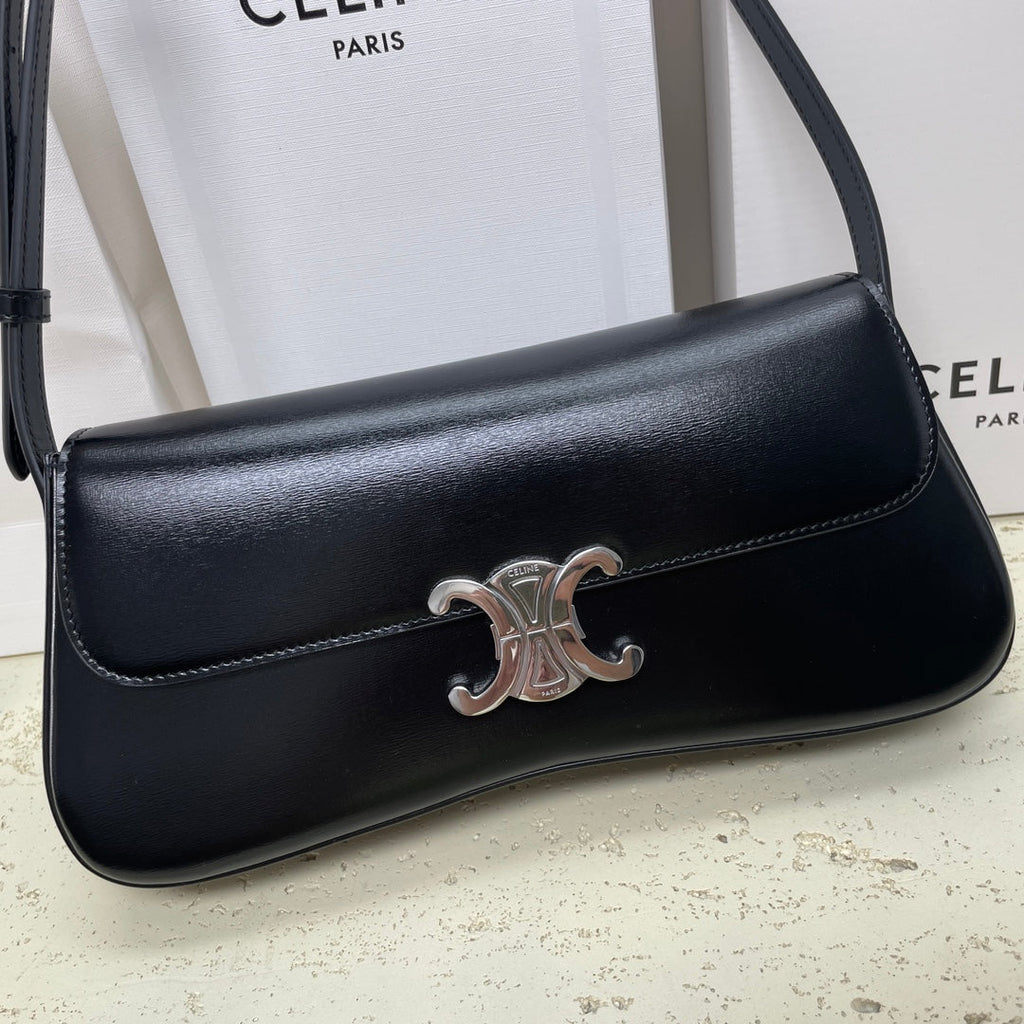 Celine Lola Baguette Bag 28 in Black Shinny Calfskin