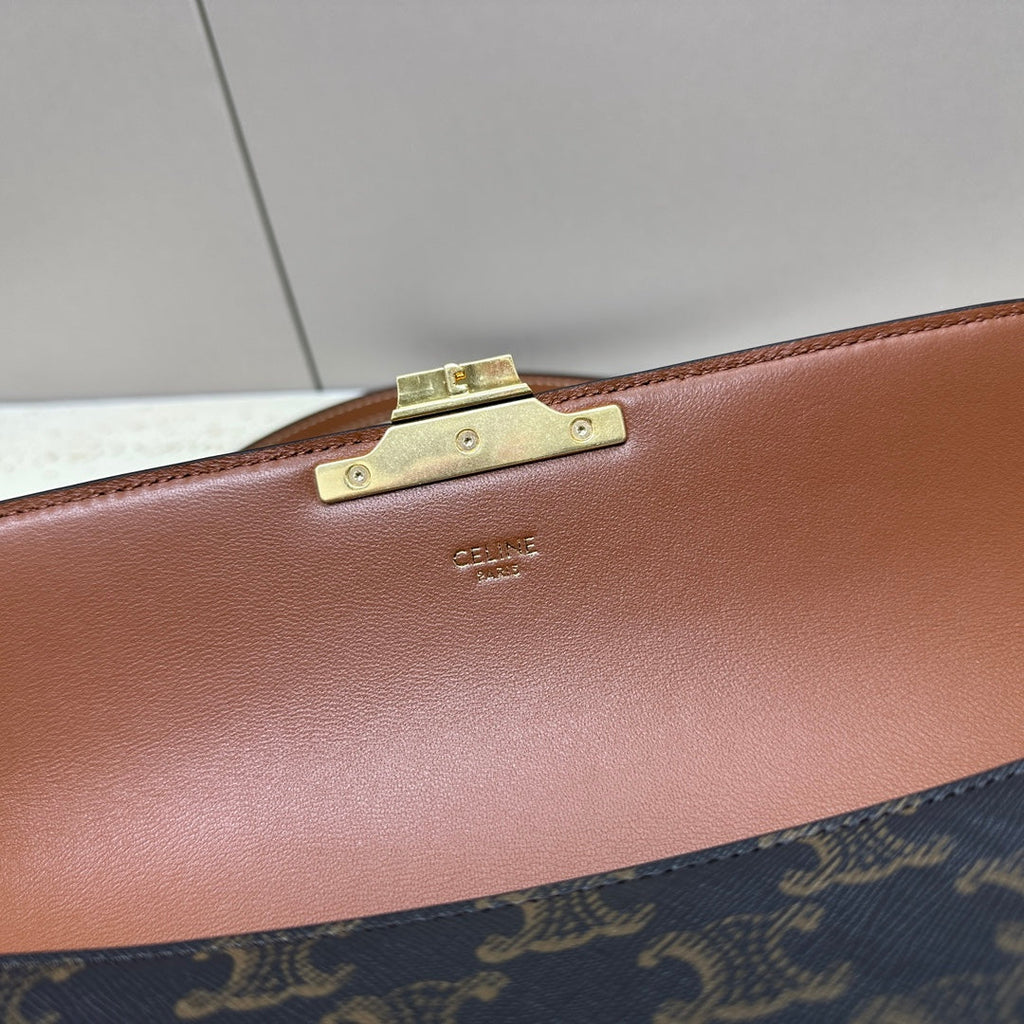 Celine Lola Baguette Bag 28 in Dark Brown Monogram Canvas and Calfskin