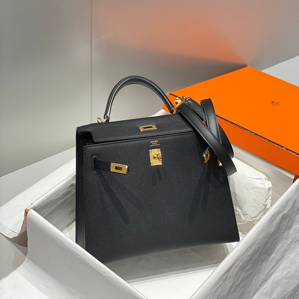 Hermes Kelly 25cm in Noir Epsom Calfskin Gold Hardware Bag