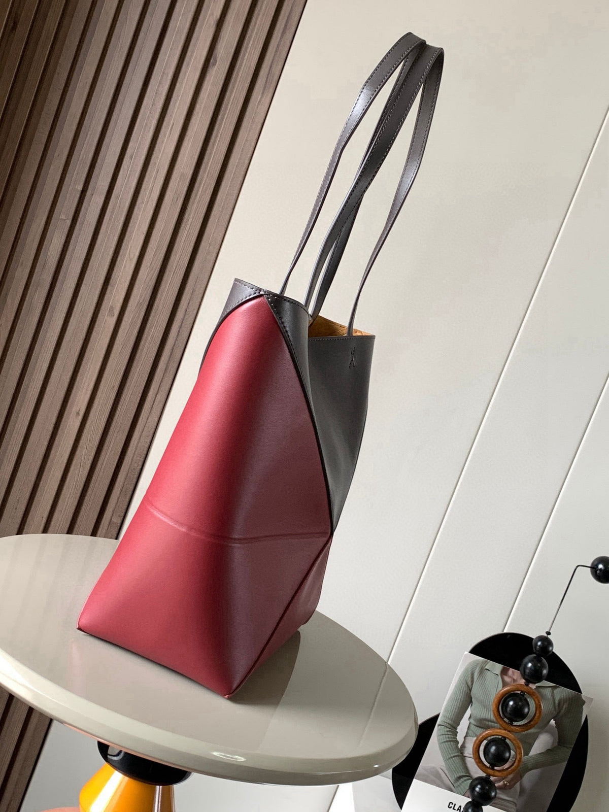 Loewe 25S Puzzle Fold Bag 31 in Socola and Maroon Shiny Calfskin