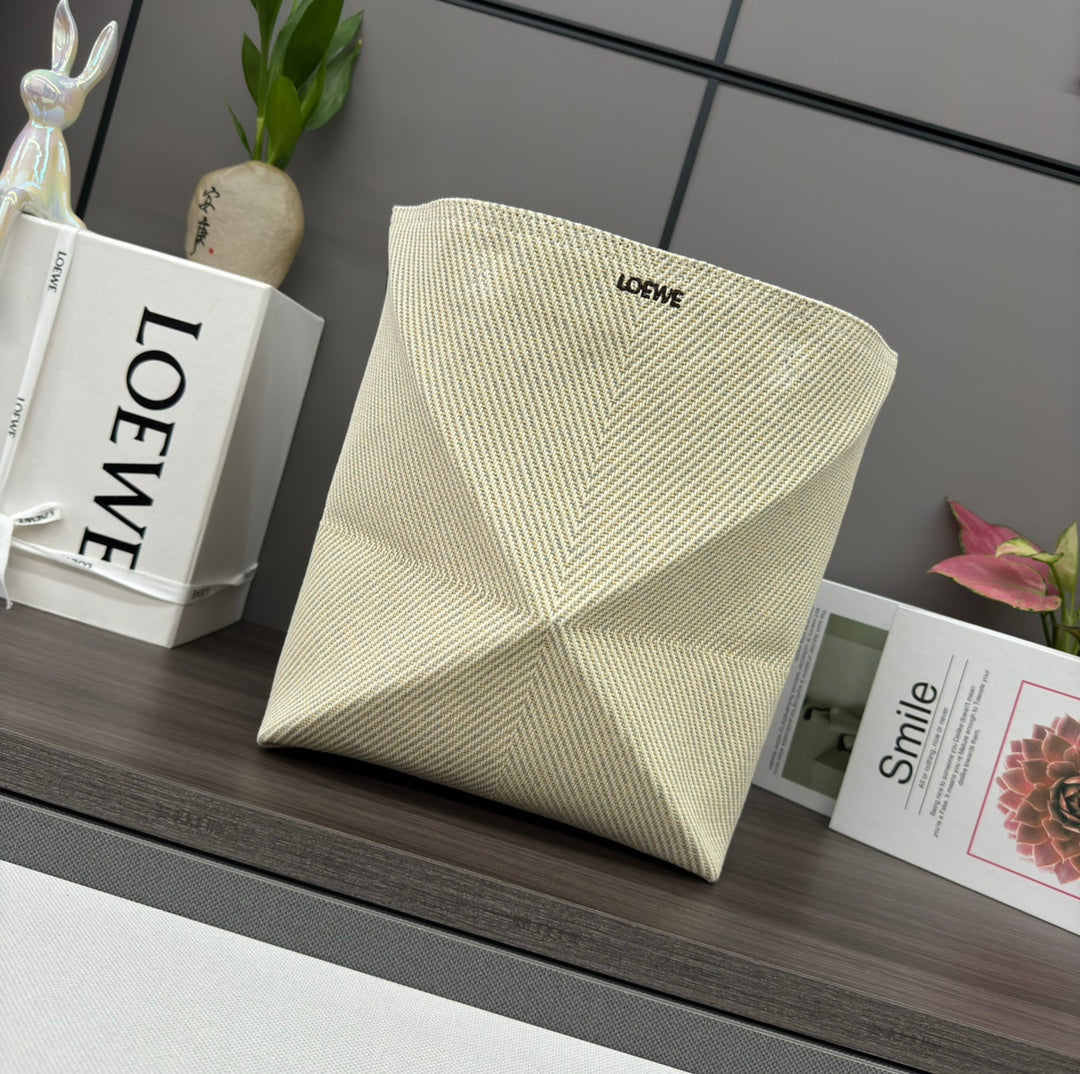 Loewe 31 Fuzzle Fold in White Canvas Bag