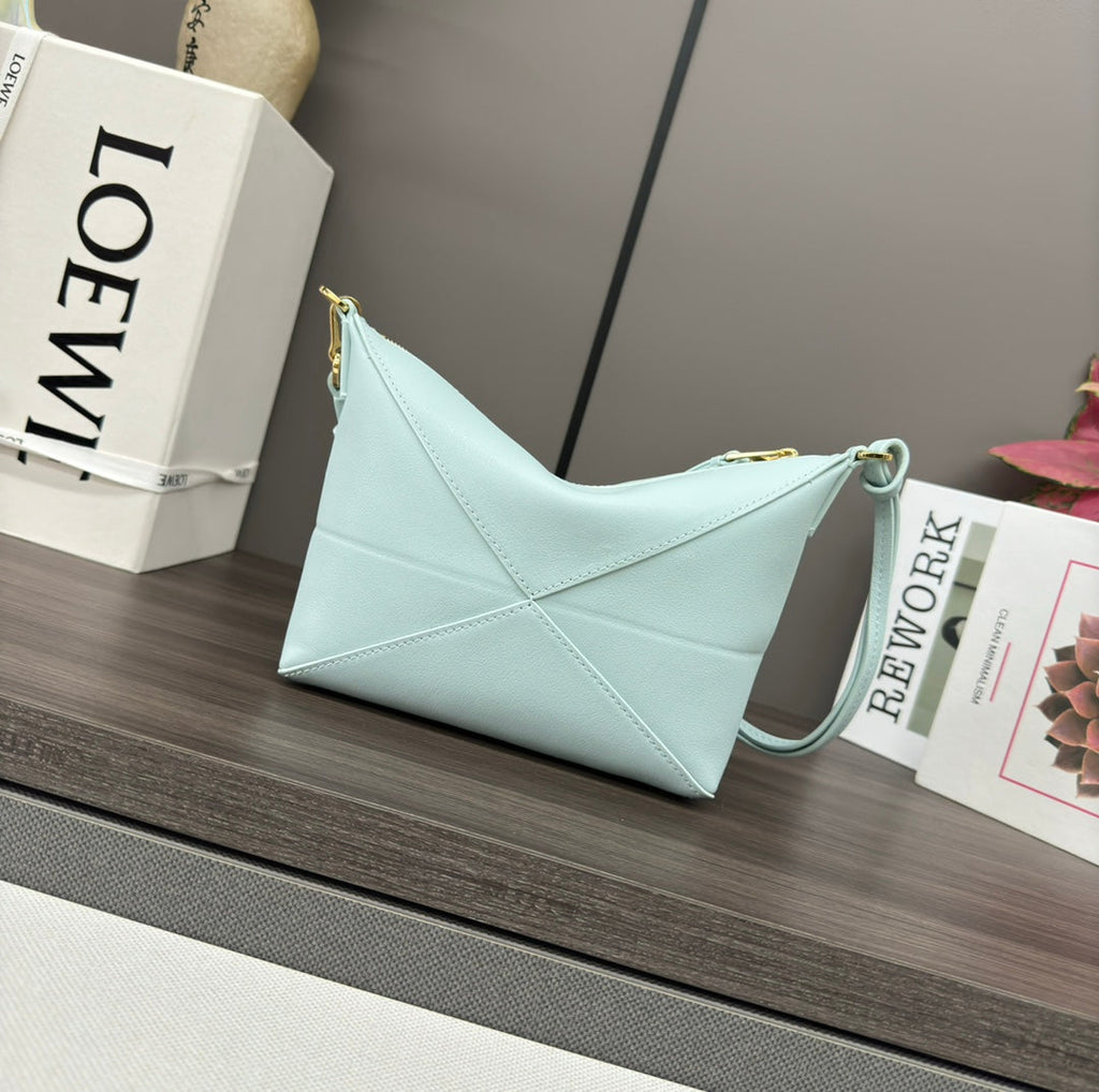 Loewe Mini 23 Fuzzle Fold Pouch in Light Blue Calfskin