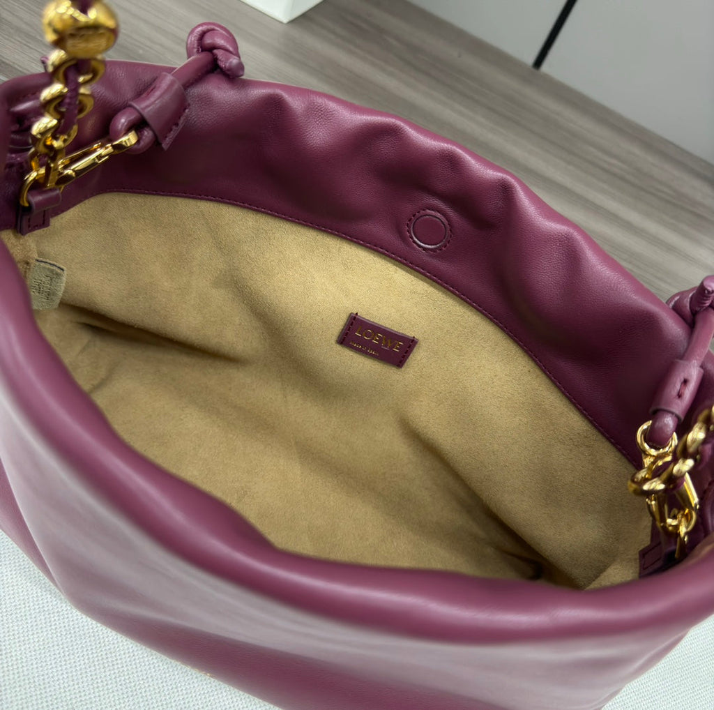 Loewe Medium 30 Flamenco Purse Bucket in Plum Purple Lambskin