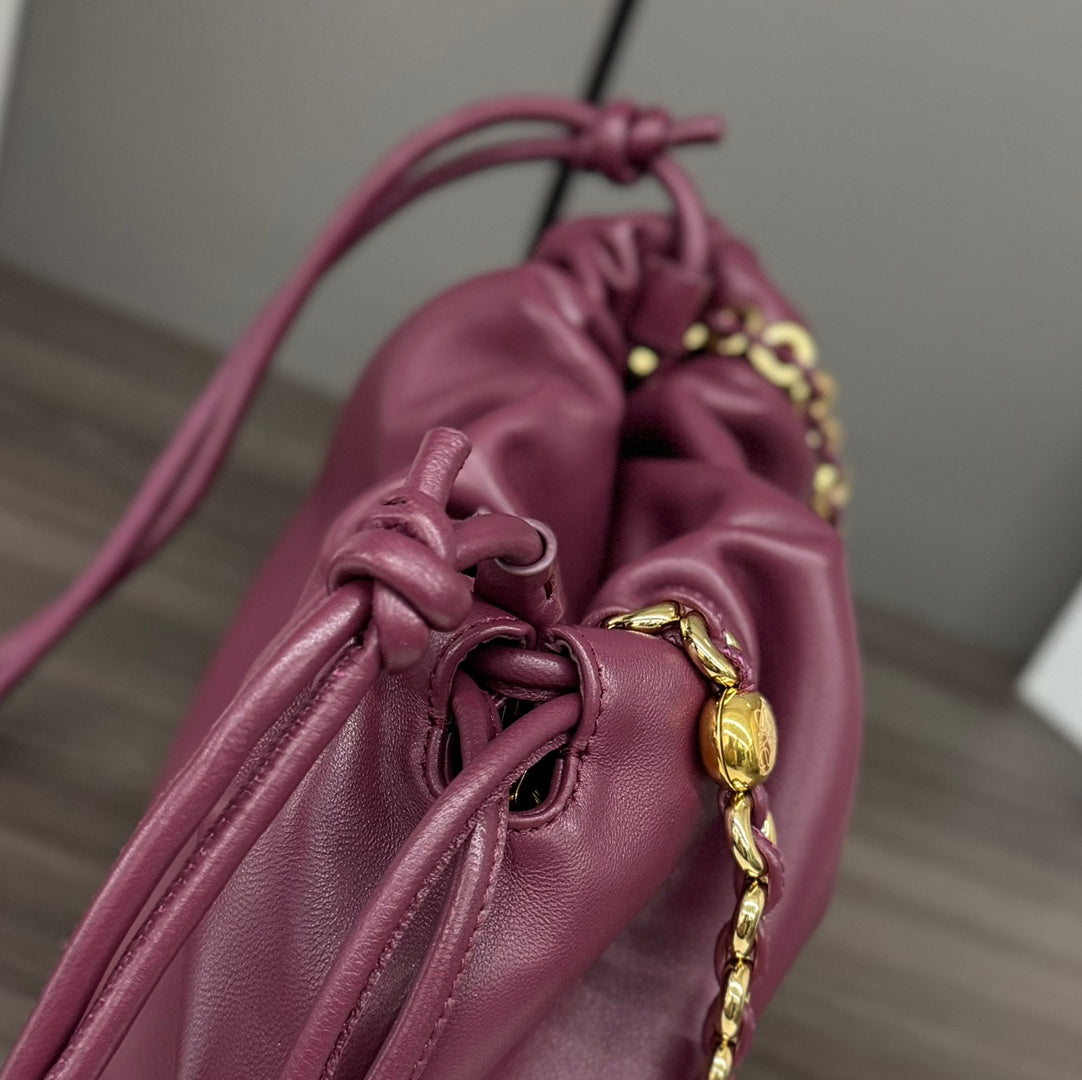 Loewe Medium 30 Flamenco Purse Bucket in Plum Purple Lambskin