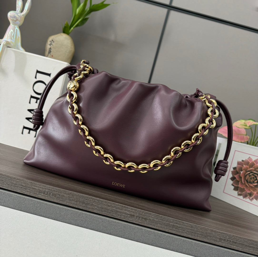 Loewe Large 41 Flamenco Purse Bucket in Wine Purple Lambskin Gold Hardware