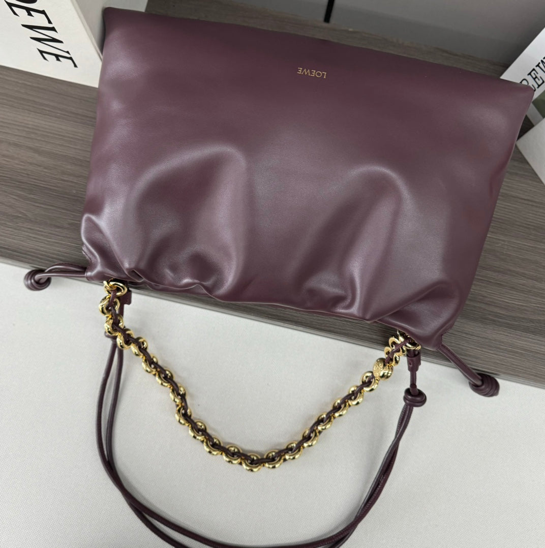 Loewe Large 41 Flamenco Purse Bucket in Wine Purple Lambskin Gold Hardware
