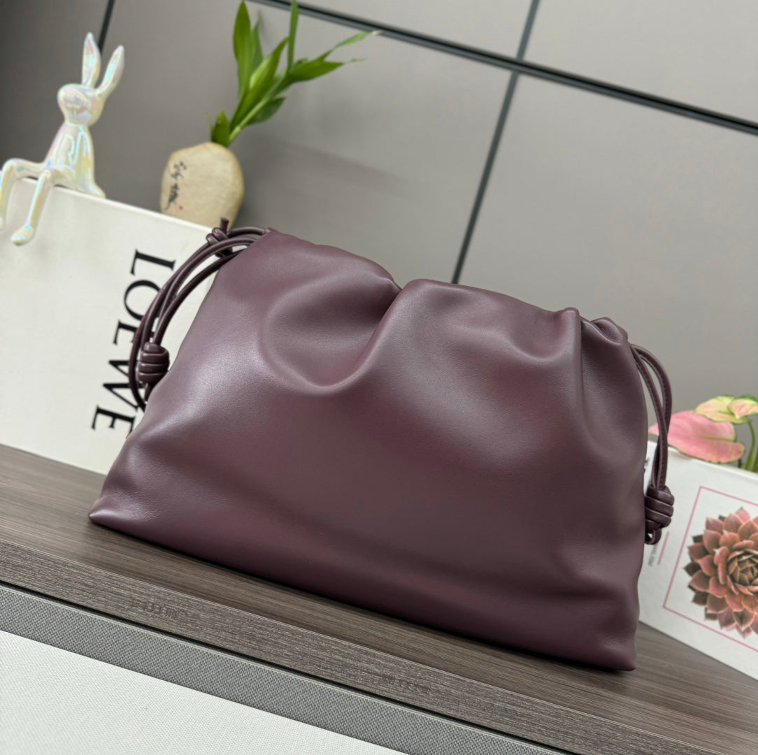 Loewe Large 41 Flamenco Purse Bucket in Wine Purple Lambskin Gold Hardware