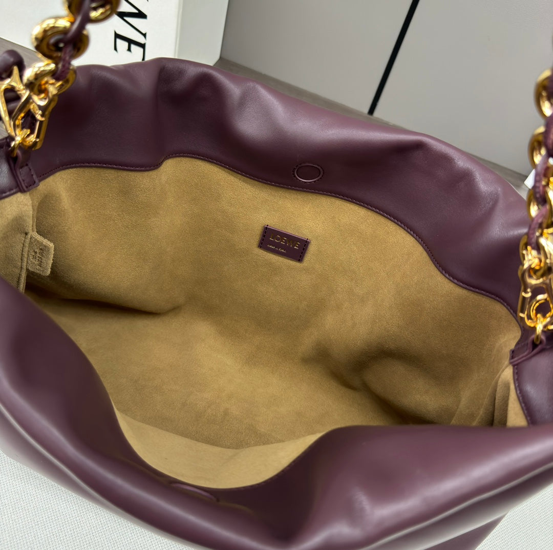Loewe Large 41 Flamenco Purse Bucket in Wine Purple Lambskin Gold Hardware