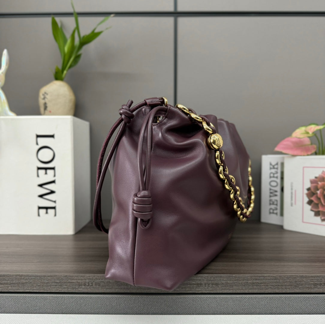 Loewe Large 41 Flamenco Purse Bucket in Wine Purple Lambskin Gold Hardware