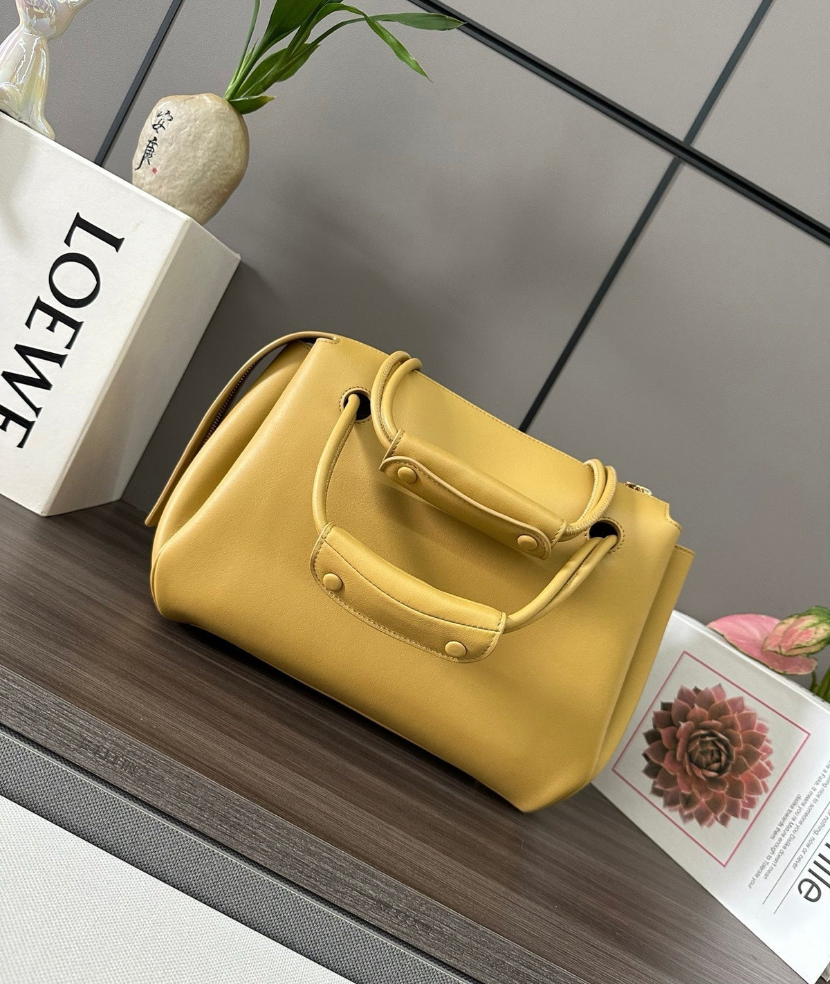 Loewe 25S Madrid Bag 28 in Sand Yellow Calfskin Gold Hardware