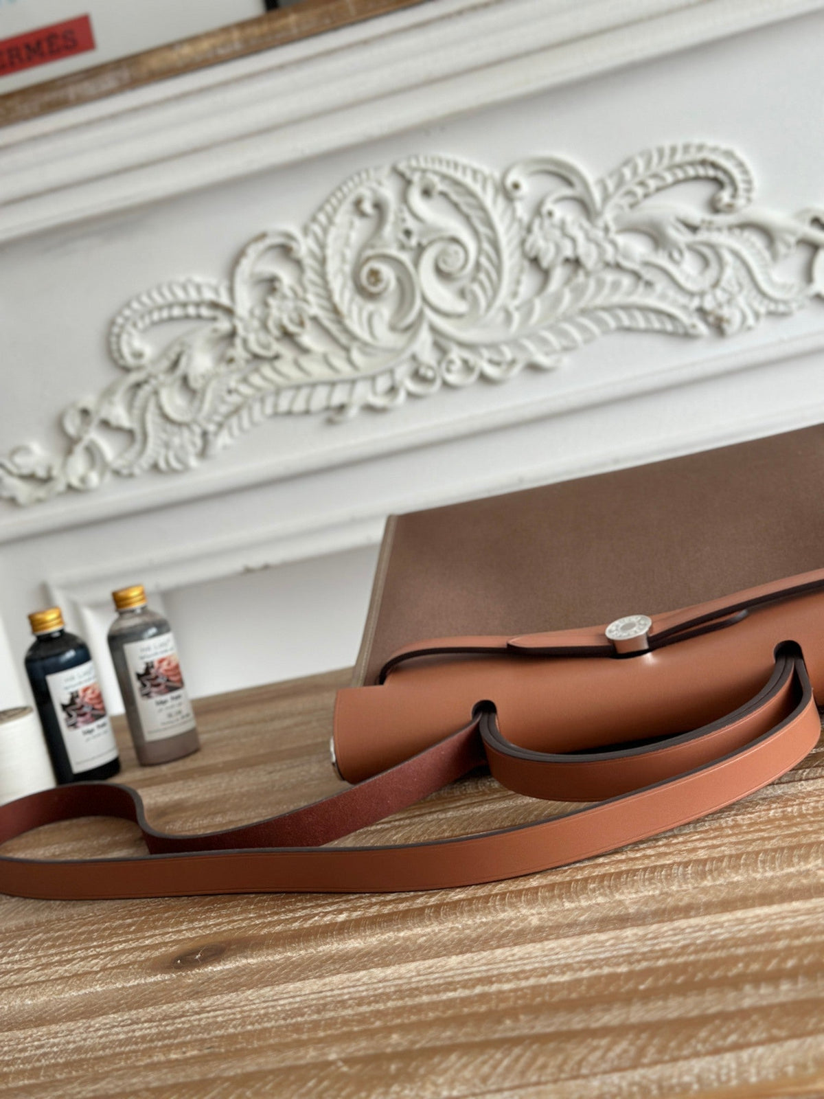 Hermes Zip Cabine 31 Bag in Chocolate Brown Canvas and Bronze Brown Calfskin