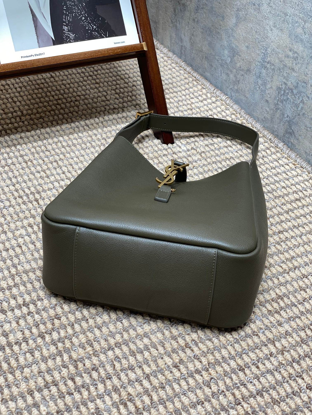 Saint Laurent Le 5 À 7 Small Supple 22 in Dark Green Calfskin Gold Buckle Bag