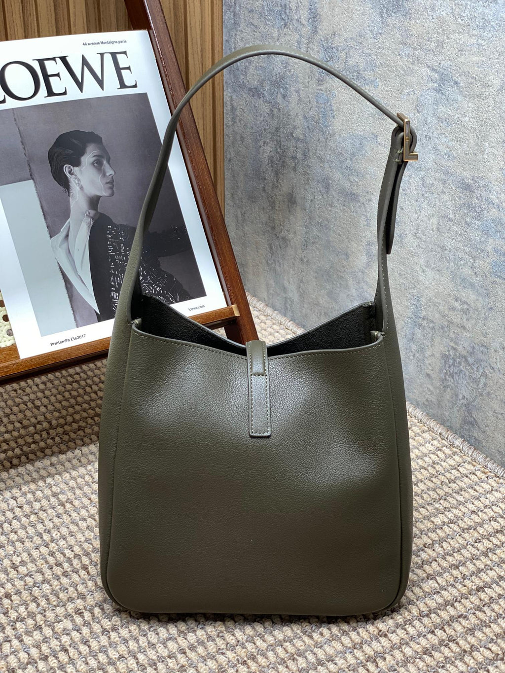 Saint Laurent Le 5 À 7 Small Supple 22 in Dark Green Calfskin Gold Buckle Bag