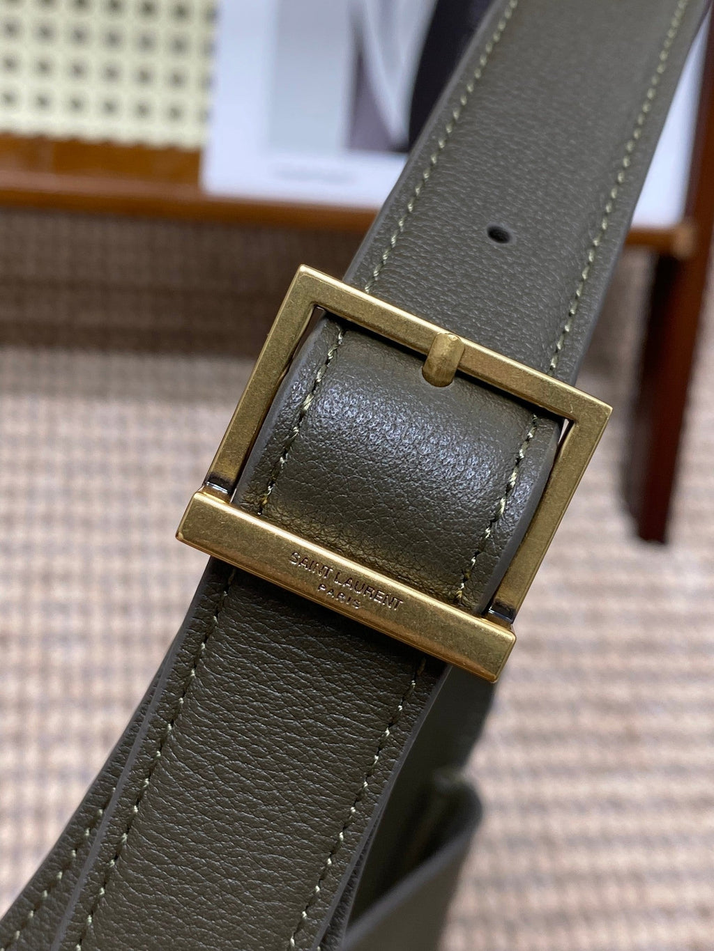 Saint Laurent Le 5 À 7 Small Supple 22 in Dark Green Calfskin Gold Buckle Bag