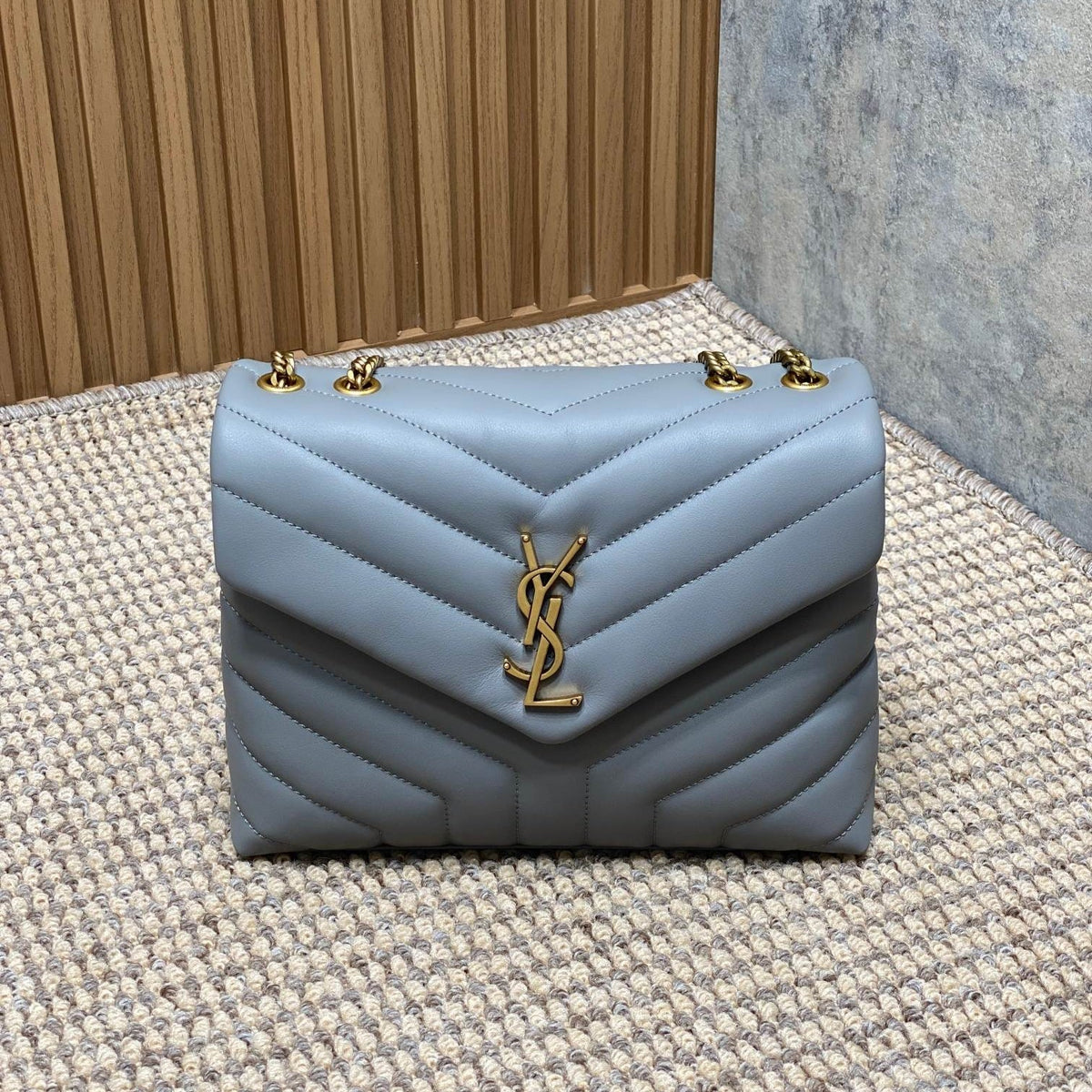 Saint Laurent Loulou Small 25 in Ash Blue Lambskin Gold Hardware Bag