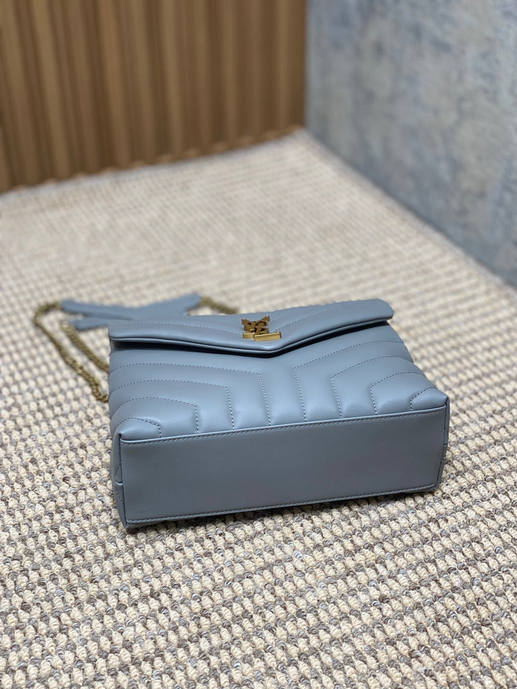 Saint Laurent Loulou Small 25 in Ash Blue Lambskin Gold Hardware Bag
