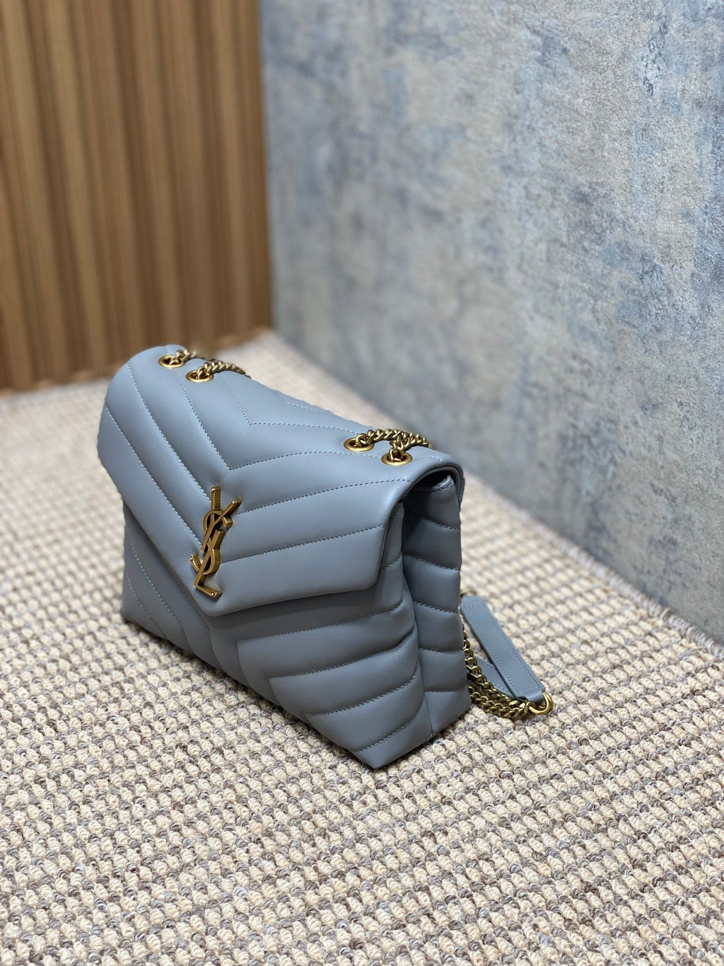 Saint Laurent Loulou Small 25 in Ash Blue Lambskin Gold Hardware Bag