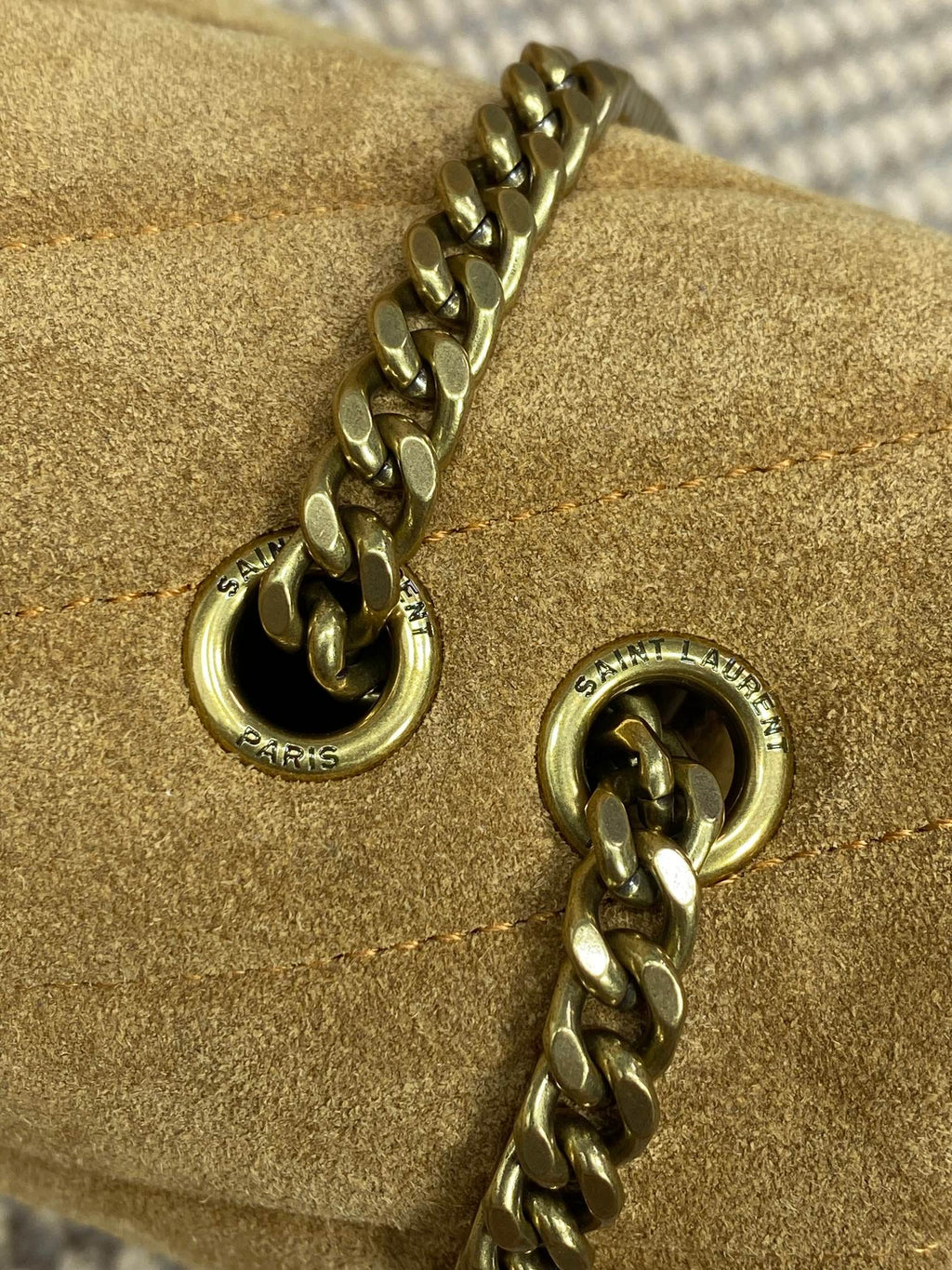 Saint Laurent Loulou Small 25 in Peanut Brown Suede Copper Hardware Bag