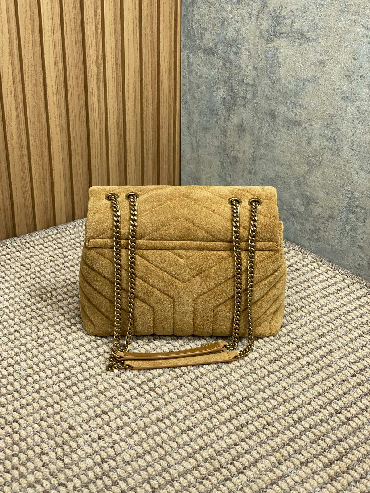 Saint Laurent Loulou Small 25 in Peanut Brown Suede Copper Hardware Bag