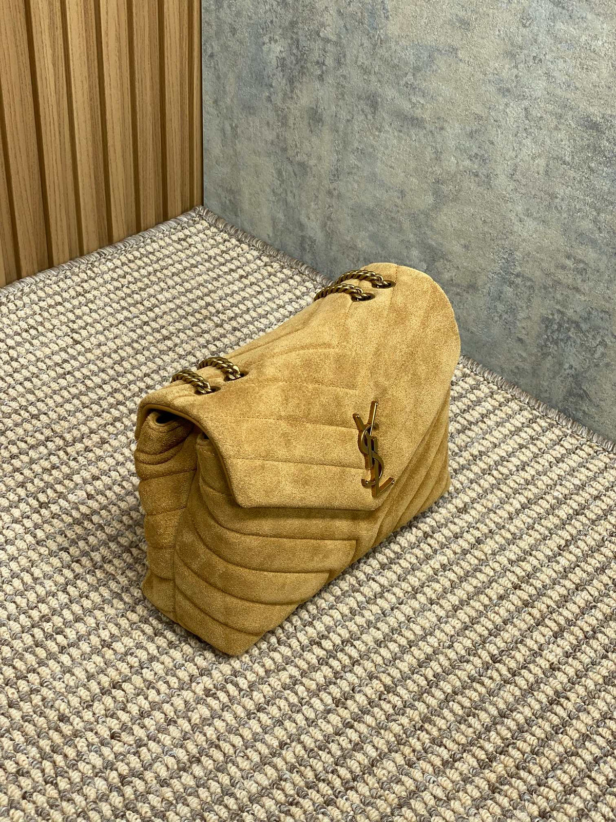 Saint Laurent Loulou Small 25 in Peanut Brown Suede Copper Hardware Bag