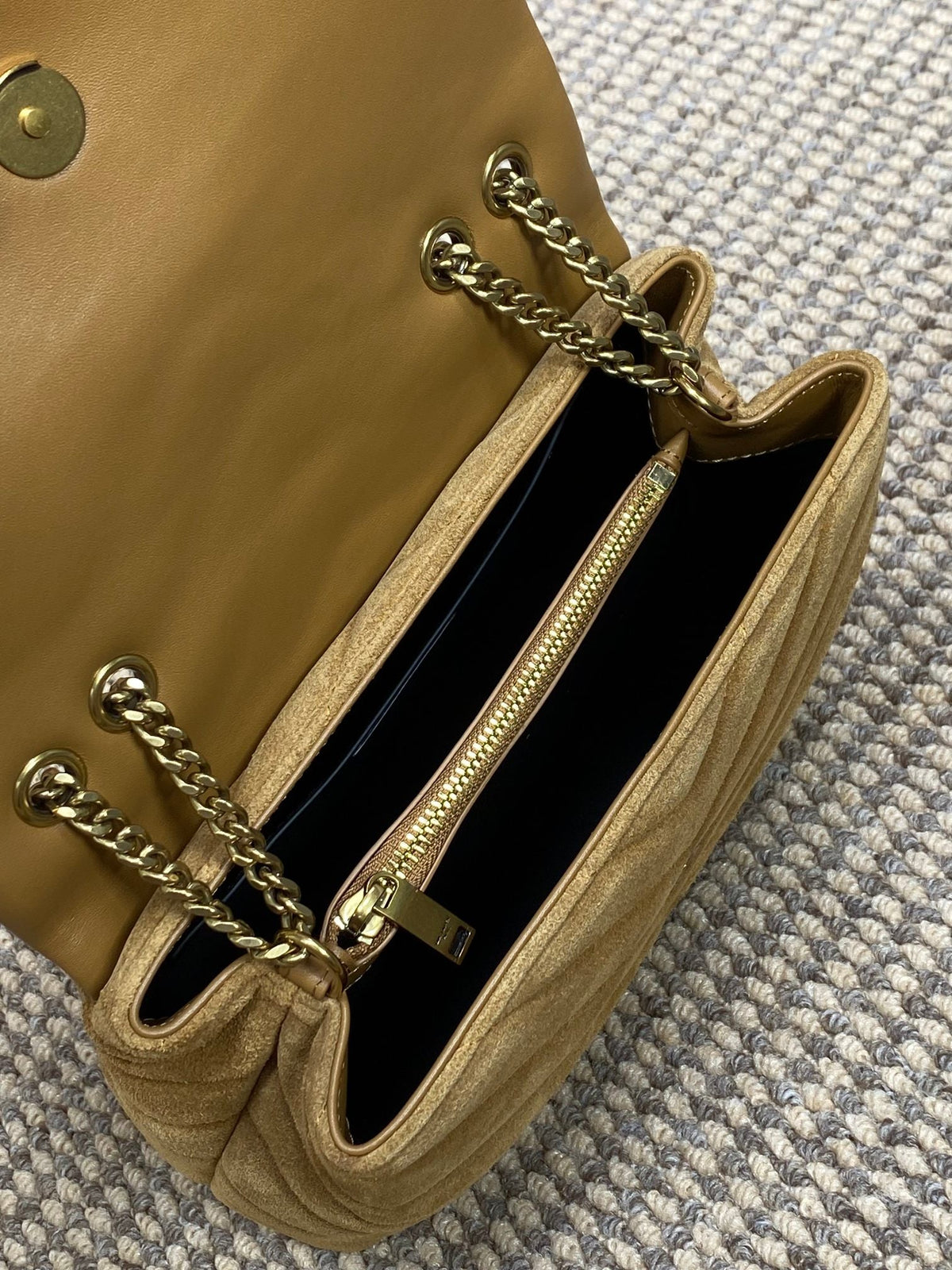 Saint Laurent Loulou Small 25 in Peanut Brown Suede Copper Hardware Bag
