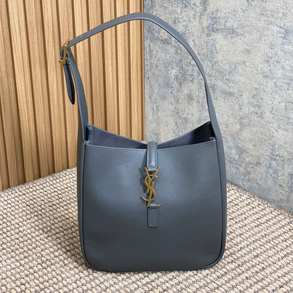 Saint Laurent Le 5 À 7 Small Supple 22 in Nepal Blue Calfskin Gold Buckle Bag