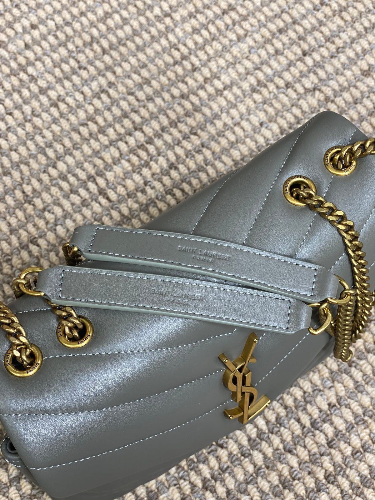 Saint Laurent Loulou Small 25 Shoulder Bag in Dark Green Lambskin Gold Hardware