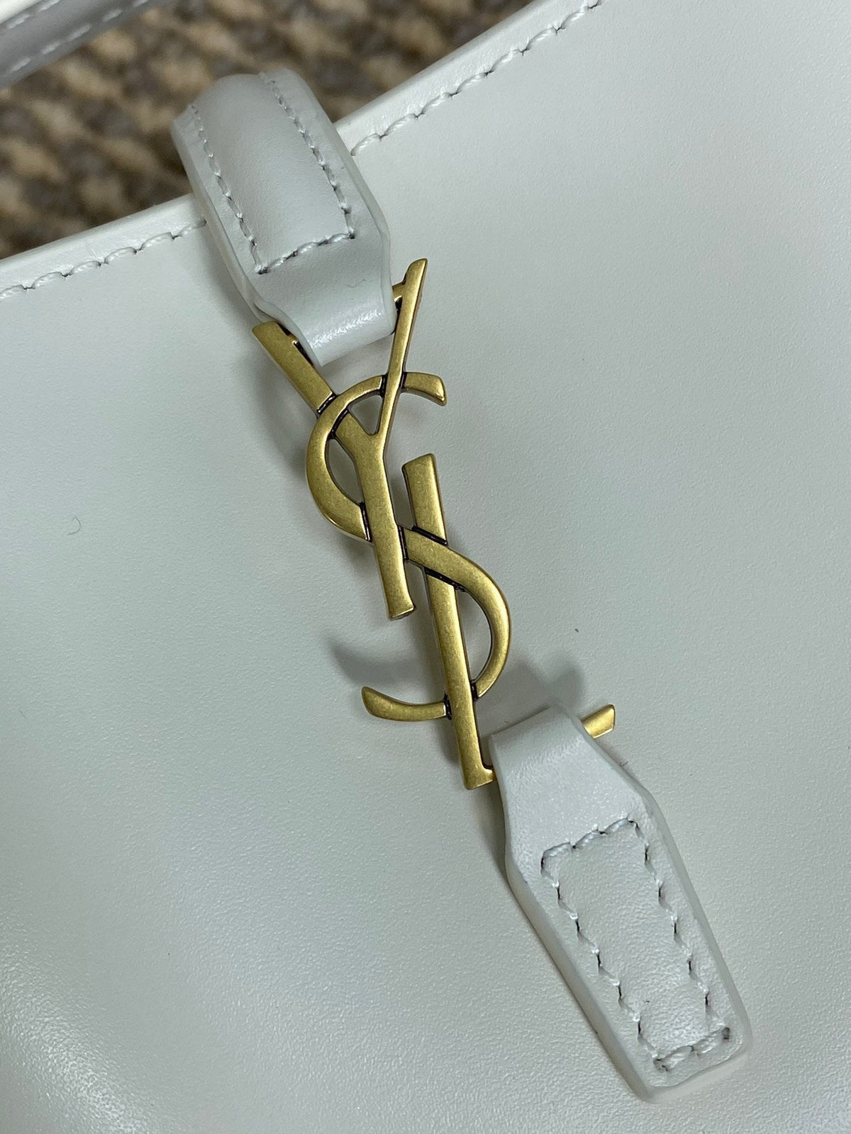 Saint Laurent Le 37 Mini Bucket Bag 15 in White Calfskin Gold Hardware