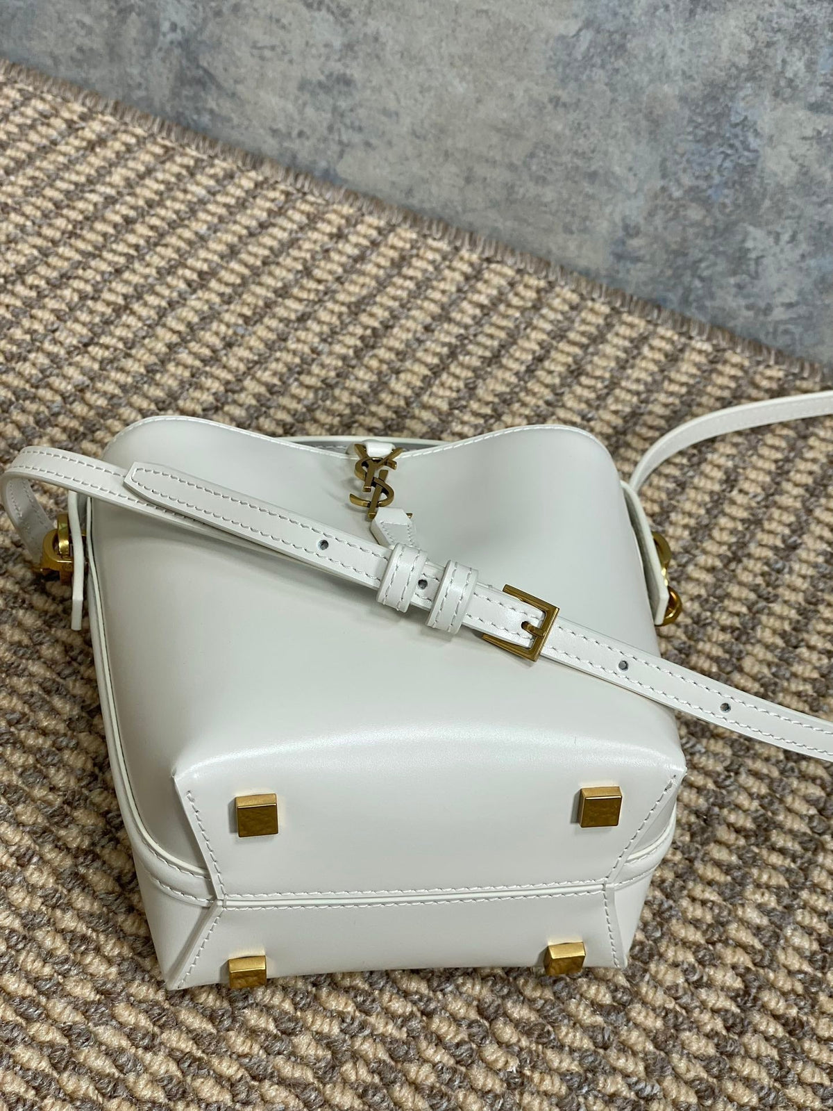 Saint Laurent Le 37 Mini Bucket Bag 15 in White Calfskin Gold Hardware