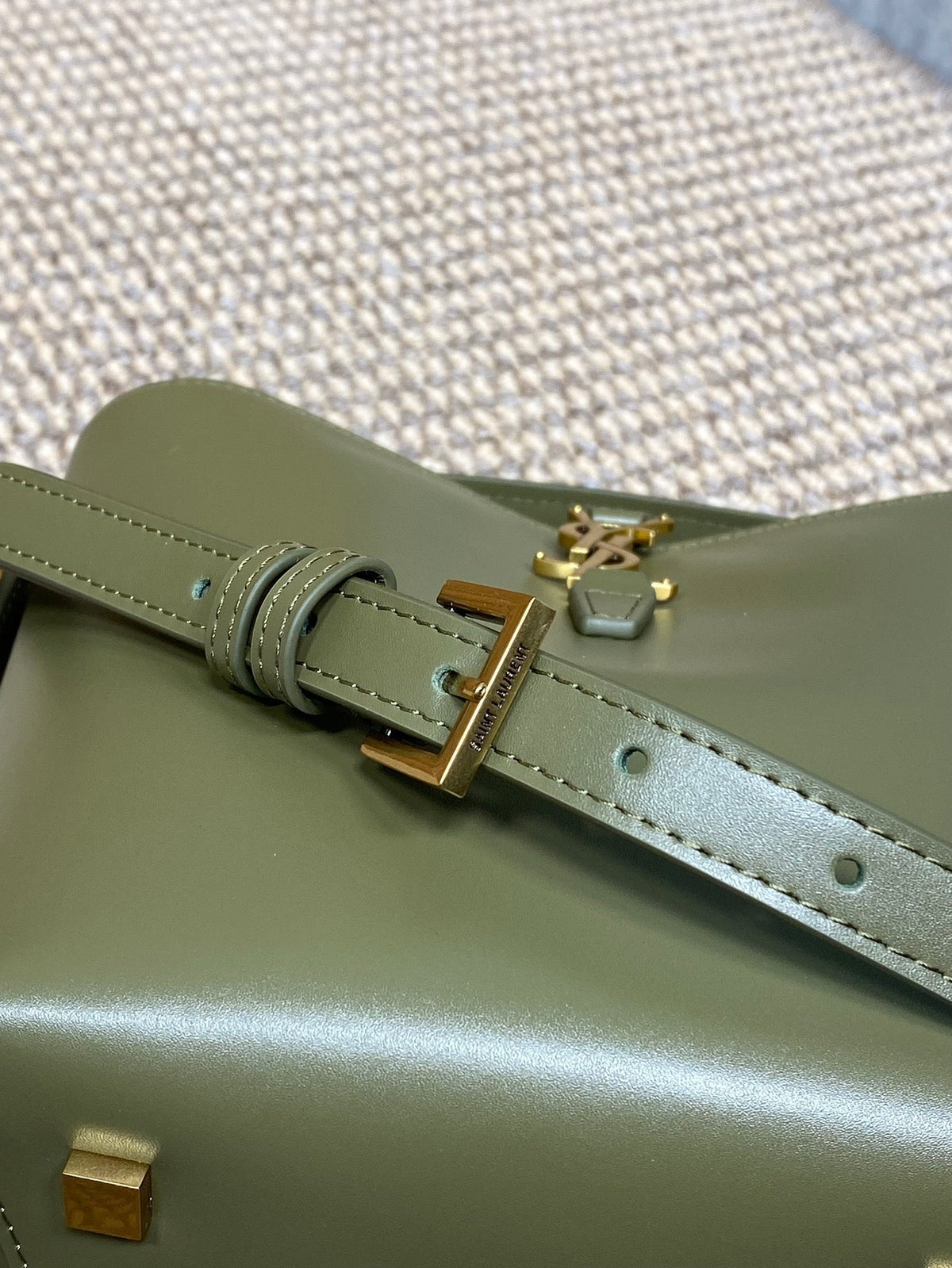 Saint Laurent Le 37 Small Bucket Bag 20 in Avocado Green Calfskin Gold Hardware