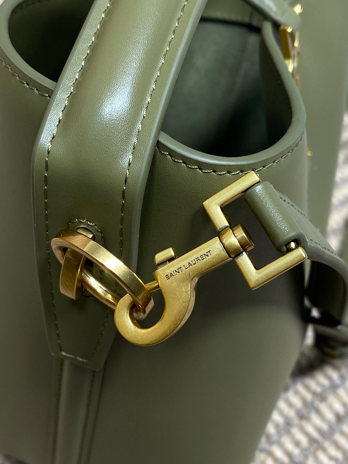 Saint Laurent Le 37 Small Bucket Bag 20 in Avocado Green Calfskin Gold Hardware