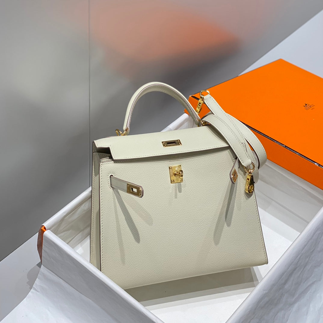Hermes Kelly 25cm in Nata Epsom Calfskin Gold Hardware Bag